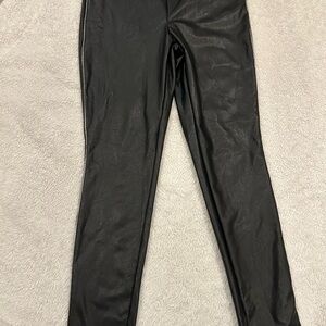 Black Faux Leather Women's Pants w/rhinestone trim